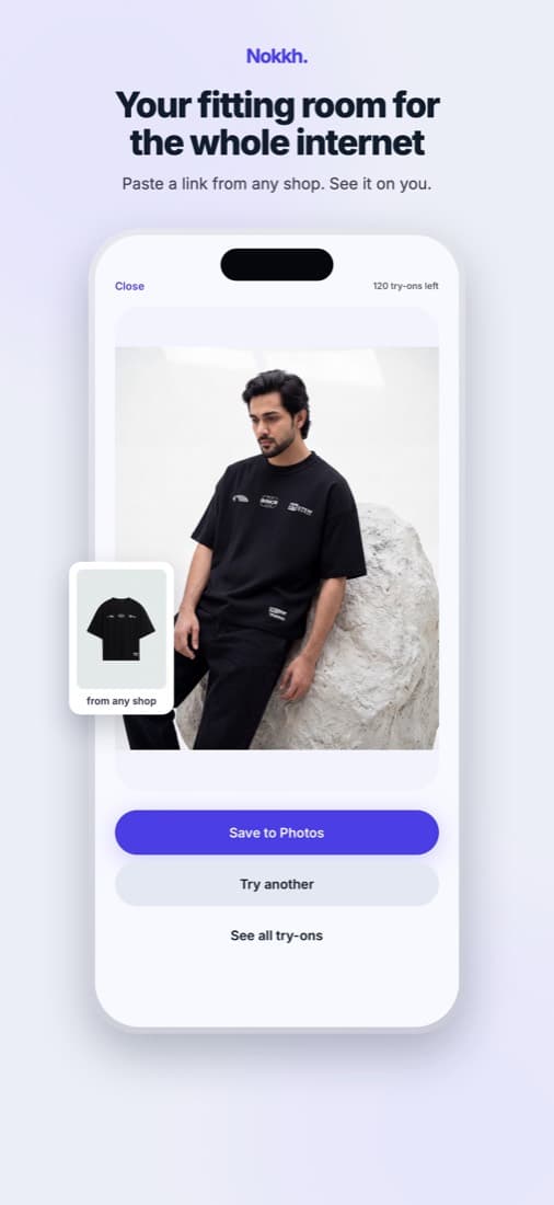 Nokkh app: try on a garment from a link from any shop