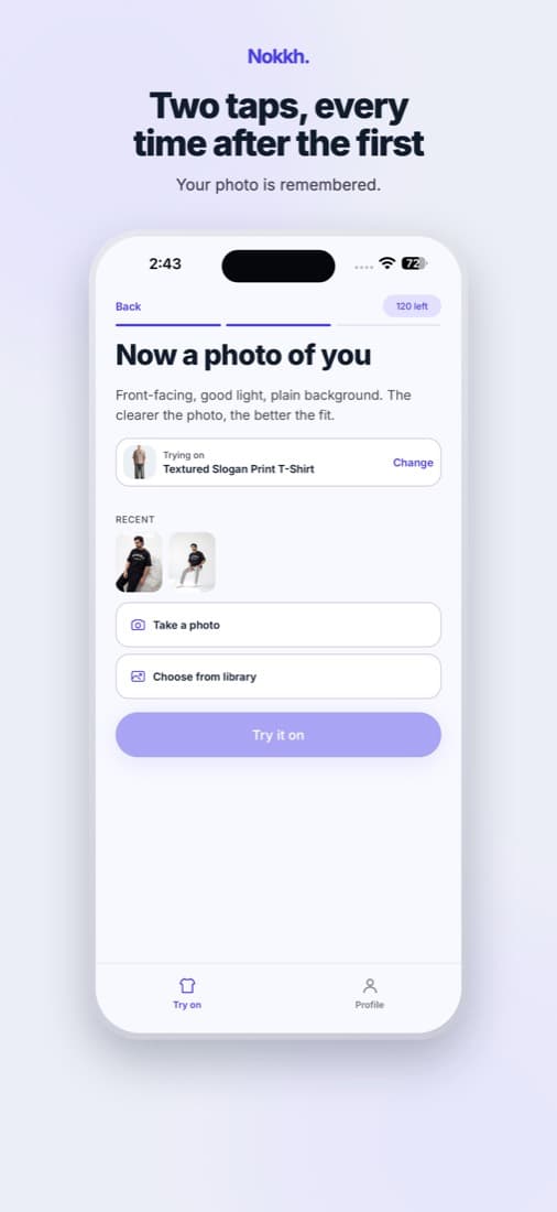 Nokkh app: your photo is remembered between try-ons