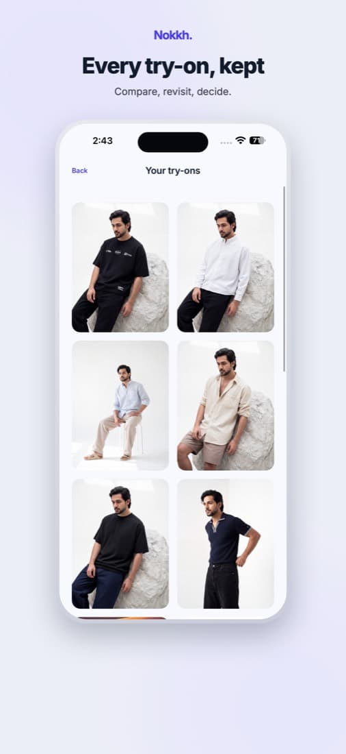 Nokkh app: every try-on you have made, kept