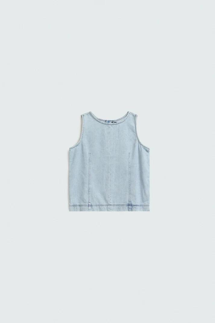 Denim top — flat lay (input), AI product photography by Nokkh