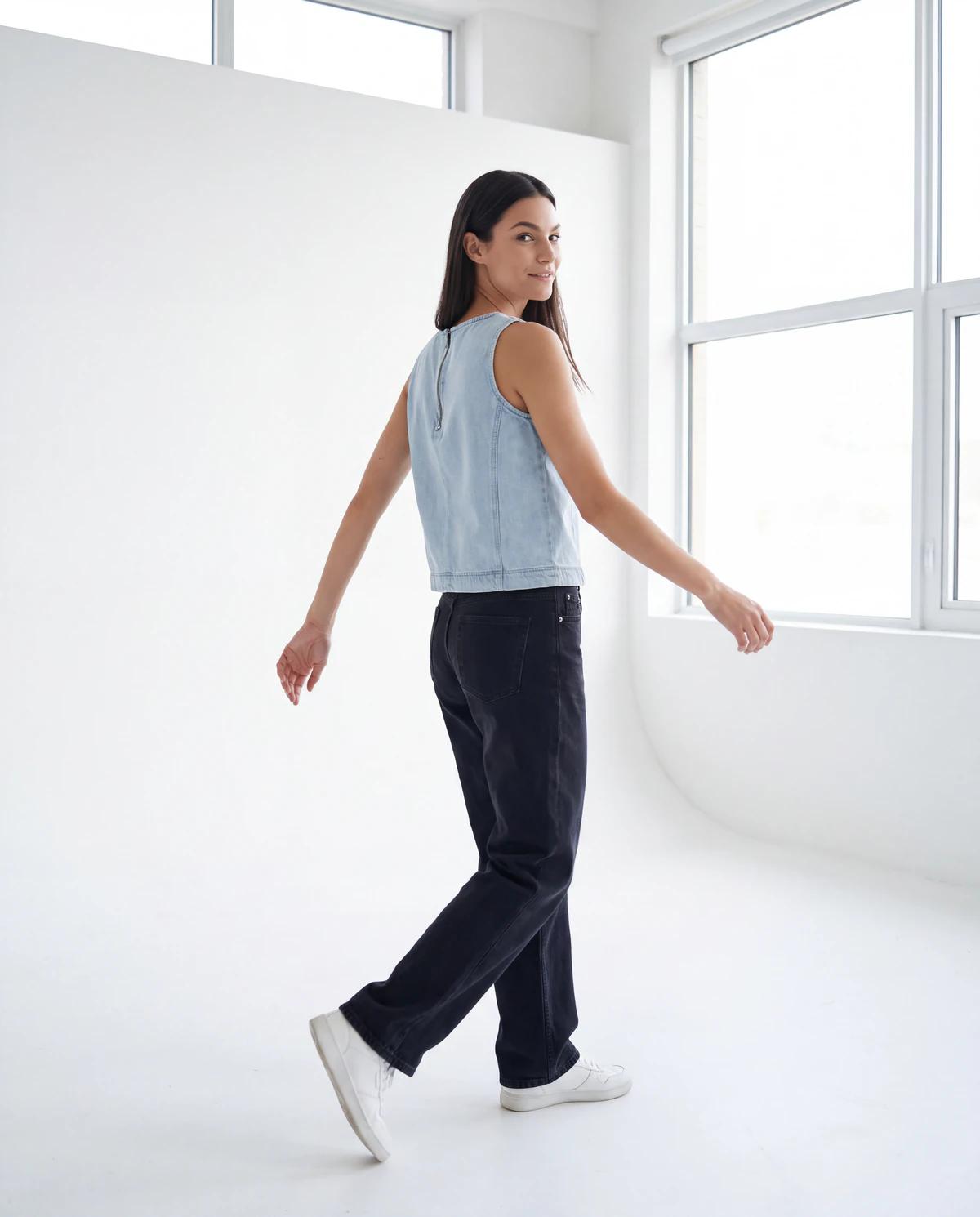 Denim top — in movement, AI product photography by Nokkh