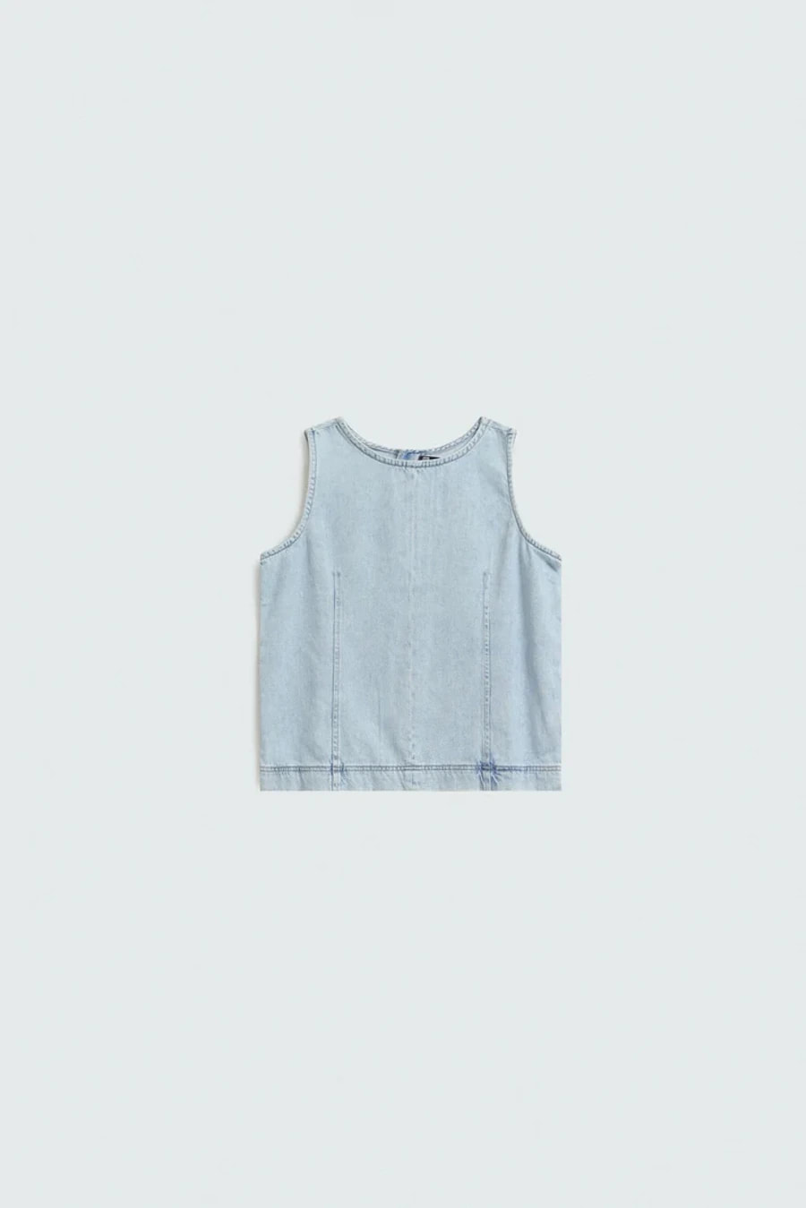 A denim top product photo, the kind of flat image Nokkh turns into on-model shots